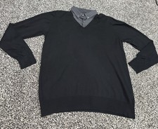 M&S Autograph Men’s Black Cotton Jumper with Mock grey Shirt Collar Size L : VGC