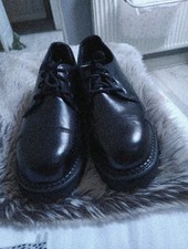 Mens Black Leather Safety Shoes, Hardened Round Toe, Thick Sole,13s Never Worn