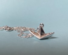 Artisan made 3D Origami Paper Boat Silver pendant and chain in Miniature Box 