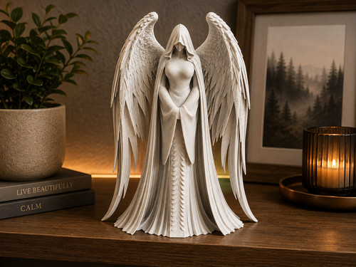 Hooded guardian angel statue - hooded,