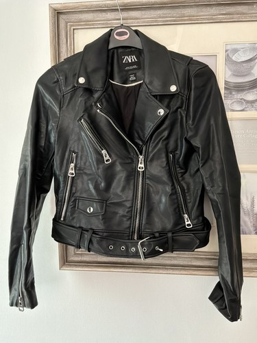Zara black leather jacket - black,