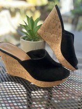 H&M wedge Platform Mules Slip-ons NEW! Size 5uk Black Faux suede VGC!