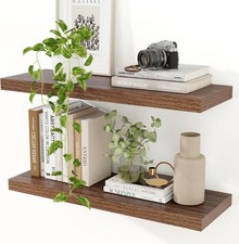 Wooden Floating Shelves Set AUCTION of 2 60cm Bookshelf Walnut Brown 23.5cm