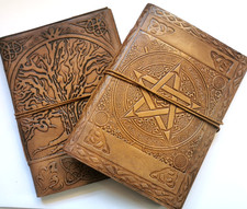 Two SALE Pentacle leather journal Book of Shadows Gothic notebook wicca Pagan