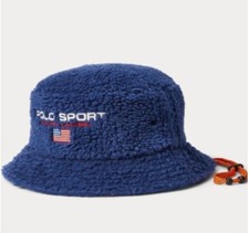 POLO Ralph Lauren SPORT navy loft polar fleece Bucket HAT  S/M detachable ties