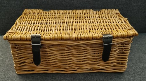 Brown lidded wicker hamper - wicker,