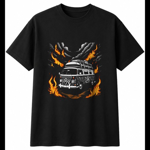 Charcoal camper van flames - camper,