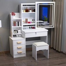 Dressing Table With Drawers Mirror Stool Set Makeup Desk Vanity Table Bedroom