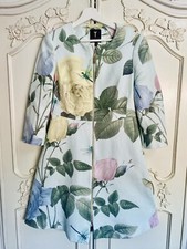TED BAKER RAFELL DISTINGUISHING ROSE PRINT DRESS COAT IN MINT  UK 12 Size 3