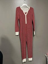 Abercrombie Fitch Pajamas Womens S Red Stripe Soft Stretch One Piece Holiday PJ
