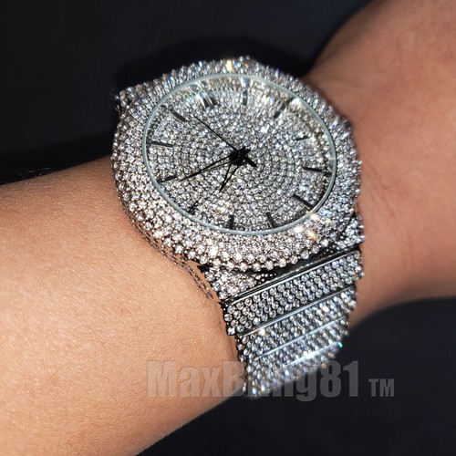 Men luxury bling silver finish - men,