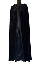 Long Black Velvet Hooded Cape Halloween Fancy Dress One Size Costume Accessory