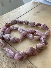 Rhodonite Beaded Necklace/Natural Healing Crystal for Anxiety Relief- Vintage