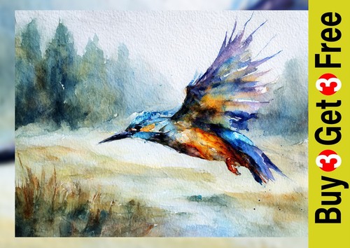 Colorful kingfisher bird - colorful, 5"x7