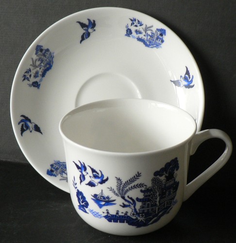 Blue willow pattern bone china
