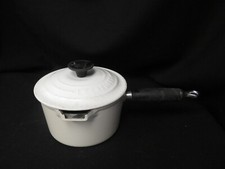 Le Creuset White Cast Iron Saucepan with Handle Size 16 with Pour Lip