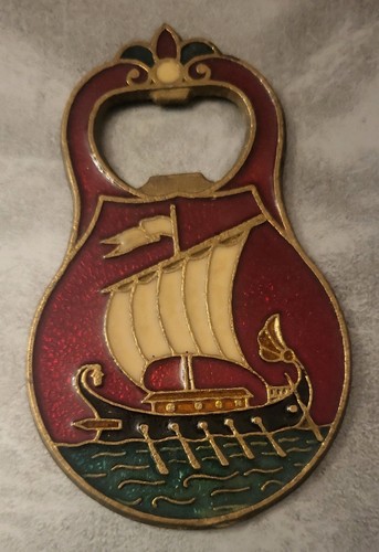 Vintage enameled brass bottle - brass,