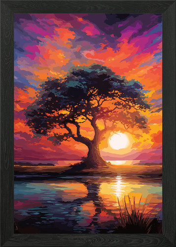 Beautiful tree sunset framed - sunset,