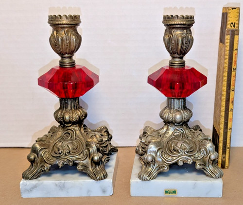 Antique crystal candle holders - crystal,