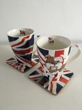 •The Leonardo Collection•Pair of Union Jack Mugs with matching Coasters