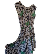 Incredible Vintage Tropical 1980s Dress Full Skirt UK 14 Scoop Neck