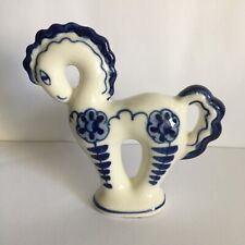 Vintage Gzhel Porcelain Horse Figurine Handpainted  USSR
