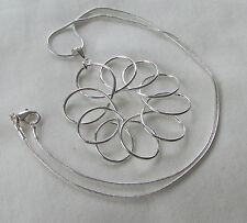 Handmade Unusual Silver Plated Wire Wrapped Flower Pendant Chain Necklace - Gift