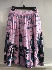 Pinup Couture Vintage Inspired Skirt Pink Fairytale Castle Print Rockabilly M