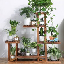 Wooden flower plant pot shelf - wooden,