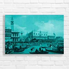 Ceremonial Procession in Venice Canal Teal Canvas Print Large Picture Wall Art