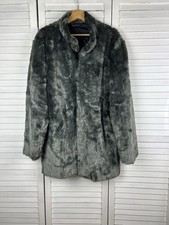 Paco Rabanne Vintage Faux Fur Coat Jacket Grey Sz 12-14 Rare!