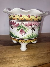 Unusual Three Footed Ceramic Flower Pot with Lively Floral Decoration 14cm