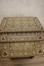 Vintage Damascus Inlaid Nest of 3 Tables | Circa 1920s Mother of Pearl Tunbridge