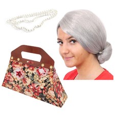 OLD LADY GRANNY ACCESSORY SET WIG GRANDMA FANCY DRESS ADULT COSTUME ACCESSORY