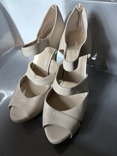 Women’s M&S Autograph Nude And Aqua High Heels Zip Back Strapy Peep Toe Size 5