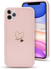 For iPhone 11 Pro Max Case Cute Gold Heart Shockproof Phone Case PINK UK
