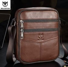 Men's Leather Messenger Bag Crossbody Shoulder Bag Genuine Leather Multi-Pocket.