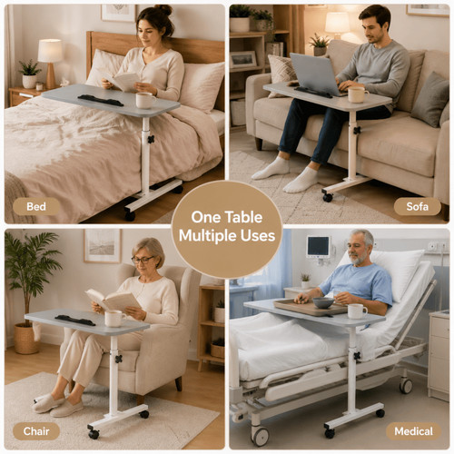 Adjustable overbed table with - adjustable,