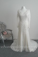 Victoria Kay ivory crepe wedding dress with removable sleeves UK 18