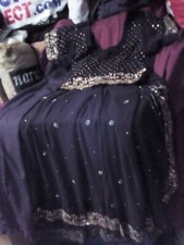 NICE INDIAN WEDDING/PARTY/FUNCTION BLACK SAREE,HEAVY BEADED/SEQUINNS,SIZE14,VGC