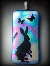 Dichroic Glass Pendant Rabbit Butterfly Northern Lights Rainbow Fused Glass Art