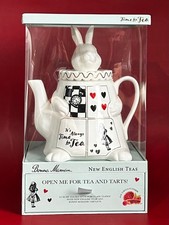New Alice in Wonderland White Rabbit Porcelain Teapot 1.8L & Teabags Boxed