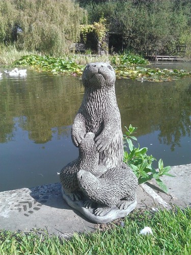 Stone garden otter family - stone,