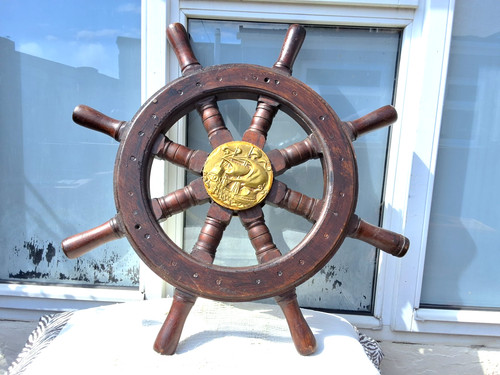 Large vintage wooden - vintage, steering