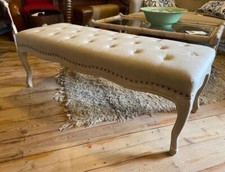 French Style Bench / Footstool / Ottoman - Linen Upholstery - 128cm Long