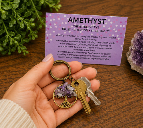 Amethyst tree life keyring - life,