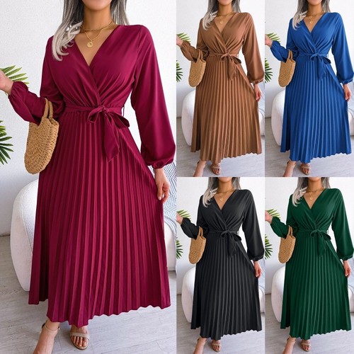 Wrap dress pleated - dress, long