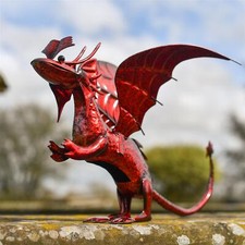 Red Metal Baby Dragon Garden Sculpture Outdoor Ornament
