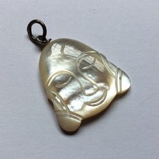 Vtg Sterling Silver 925 Mother Of Pearl MOP Carved Buddha Head Pendant Charm C