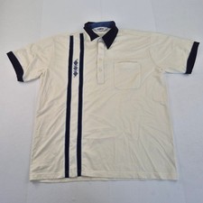 GABICCI Polo Shirt XL Ivory Men's Cotton Blend Retro Embroidered Short Sleeve